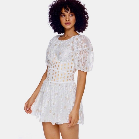 NWT $270 FOR LOVE & LEMONS Lupita Mini Dress Sz Small Lace Short Sleeve - Picture 2 of 16